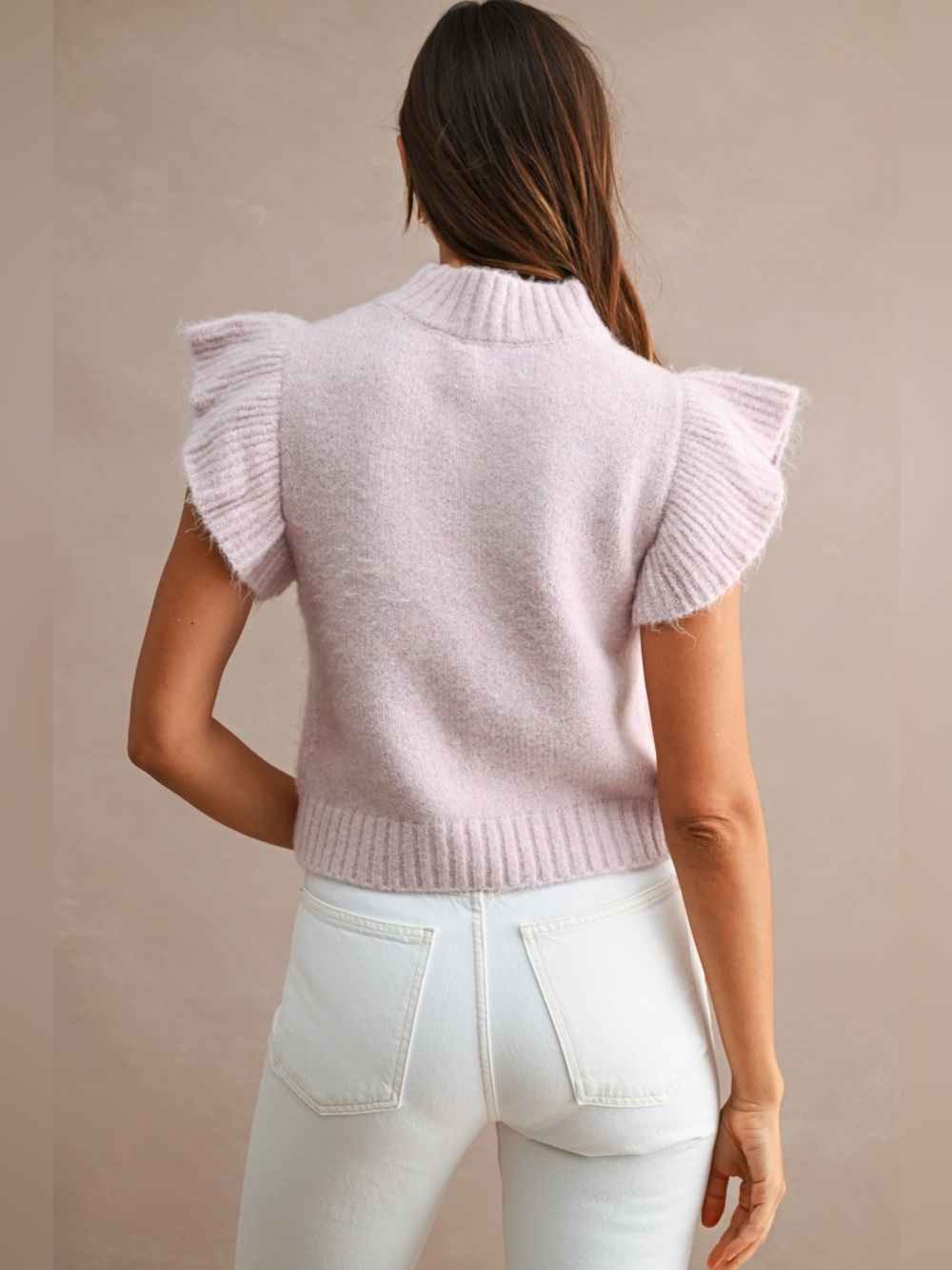 NWT Ruffle Sleeve Mock Neck Sweater in Lavender Pink | Chic Fall Outfit - Picture 3 of 3